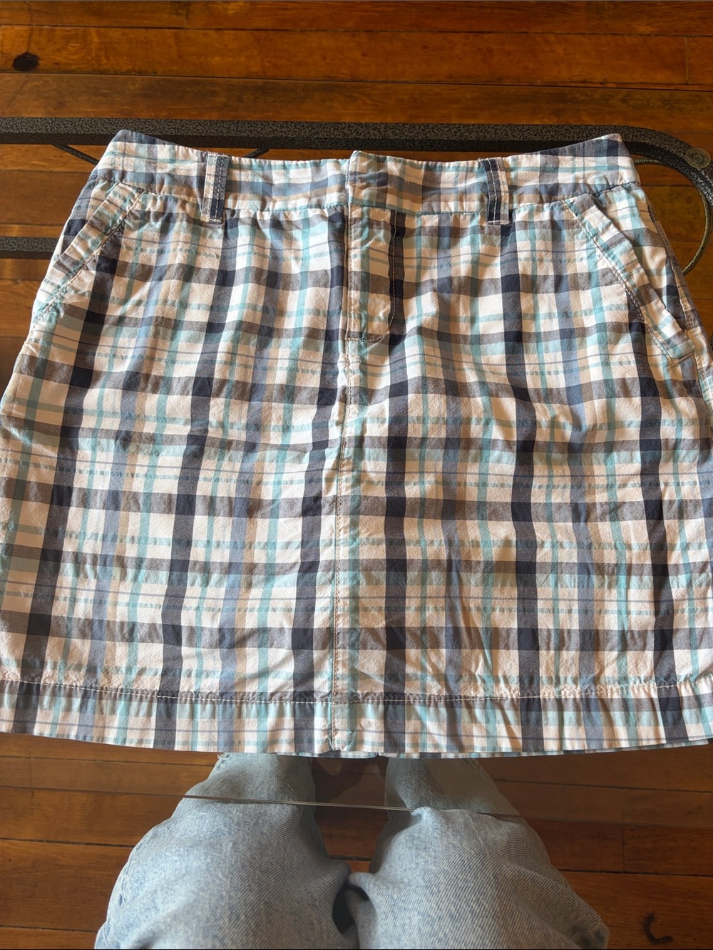 Sonoma Plaid Mini Skirt in Blue, Gray and White